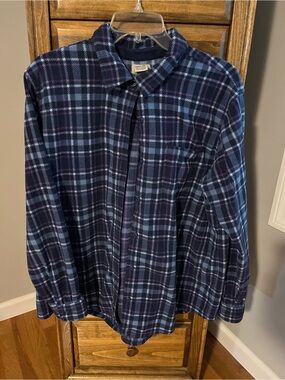 L.L. Bean Women's Navy and Light Blue Plaid Button-Down Shacket